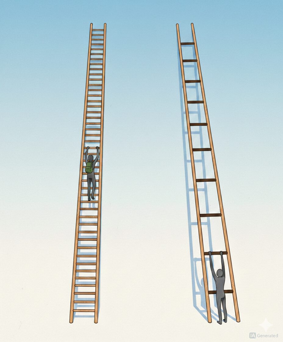 Une échelle normale versus une échelle avec les barreaux très espacés